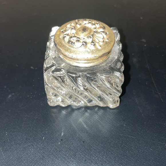 Vintage Glass Inkwell with Ornate Gold Lid - Picture 2 of 5